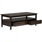 Front. Simpli Home - Warm Shaker Rectangular Rustic Wood 2-Drawer Coffee Table - Tobacco Brown.