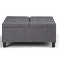 Simpli Home - Harrison 36 inch Wide Transitional Square Coffee Table Storage Ottoman in Slate Grey Linen Look Fabric - Slate Gray - Front_Zoom