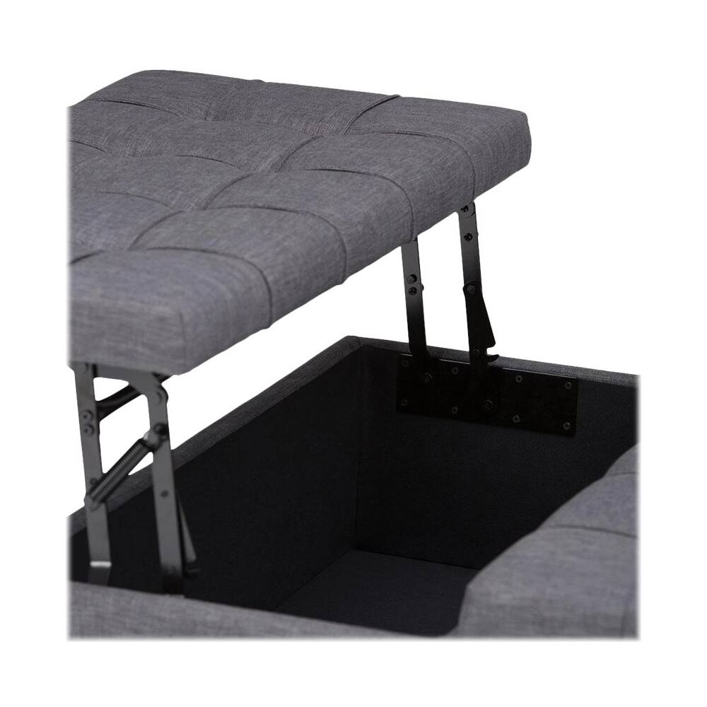 Alt View 11. Simpli Home - Harrison 36 inch Wide Transitional Square Coffee Table Storage Ottoman in Slate Grey Linen Look Fabric - Slate Gray.