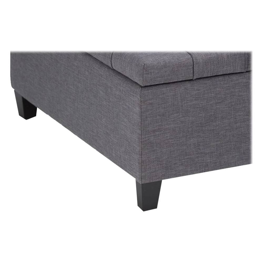 Alt View 12. Simpli Home - Harrison 36 inch Wide Transitional Square Coffee Table Storage Ottoman in Slate Grey Linen Look Fabric - Slate Gray.
