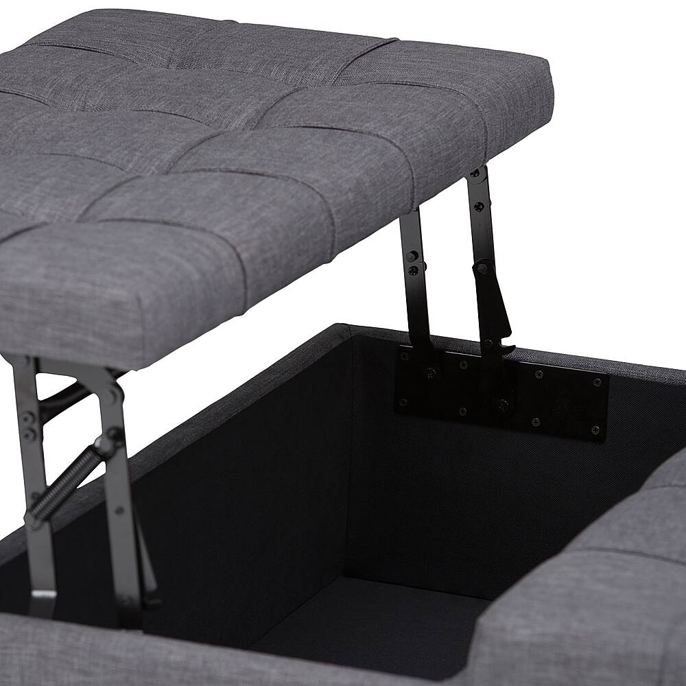 Alt View 13. Simpli Home - Harrison 36 inch Wide Transitional Square Coffee Table Storage Ottoman in Slate Grey Linen Look Fabric - Slate Gray.