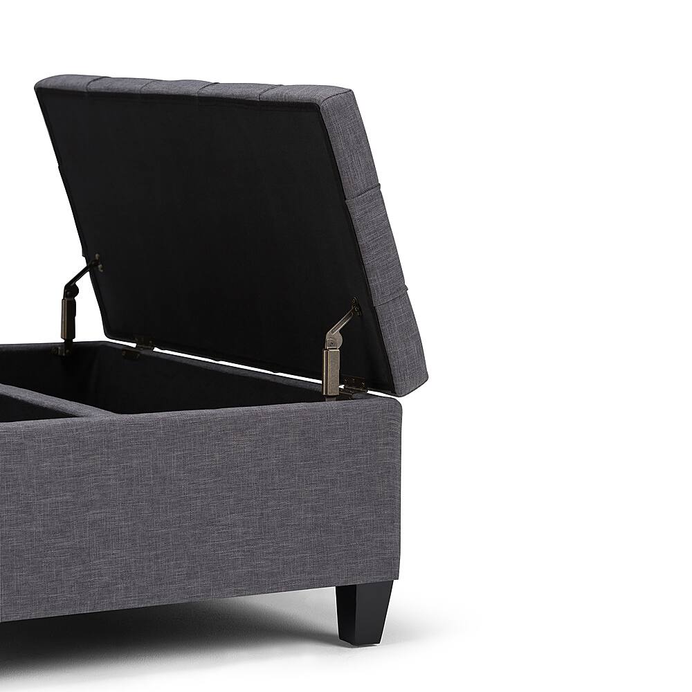 Alt View 14. Simpli Home - Harrison 36 inch Wide Transitional Square Coffee Table Storage Ottoman in Slate Grey Linen Look Fabric - Slate Gray.