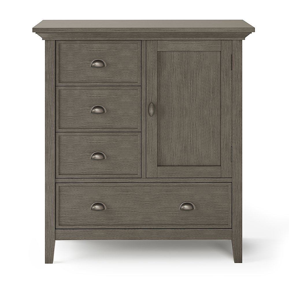 Left View: Simpli Home - Redmond SOLID WOOD 39 inch Wide Transitional Medium Storage Cabinet in - Farmhouse Grey