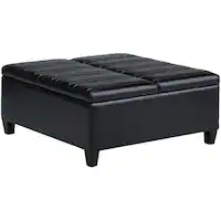 Simpli Home - Ellis Contemporary Wood/Polyurethane Faux Leather Ottoman - Midnight Black - Front_Zoom