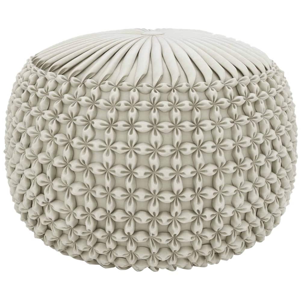 Simpli Home - Renee Round Transitional Velvet/Cotton Pouf - Cream - Front_Zoom