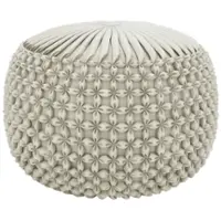 Simpli Home - Renee Round Transitional Velvet/Cotton Pouf - Cream - Front_Zoom