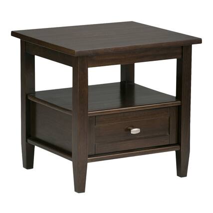 Front. Simpli Home - Warm Shaker SOLID WOOD 20 inch Wide Rectangle Transitional End Side Table in Tobacco Brown - Tobacco Brown.