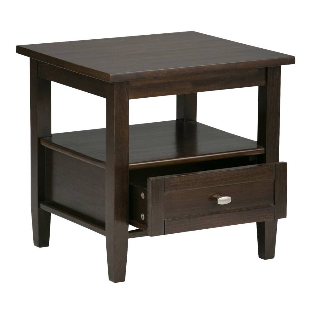 Left. Simpli Home - Warm Shaker SOLID WOOD 20 inch Wide Rectangle Transitional End Side Table in Tobacco Brown - Tobacco Brown.