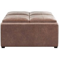 Simpli Home - Avalon Square Contemporary Faux Air Leather Storage Ottoman - Distressed Umber Brown - Front_Zoom