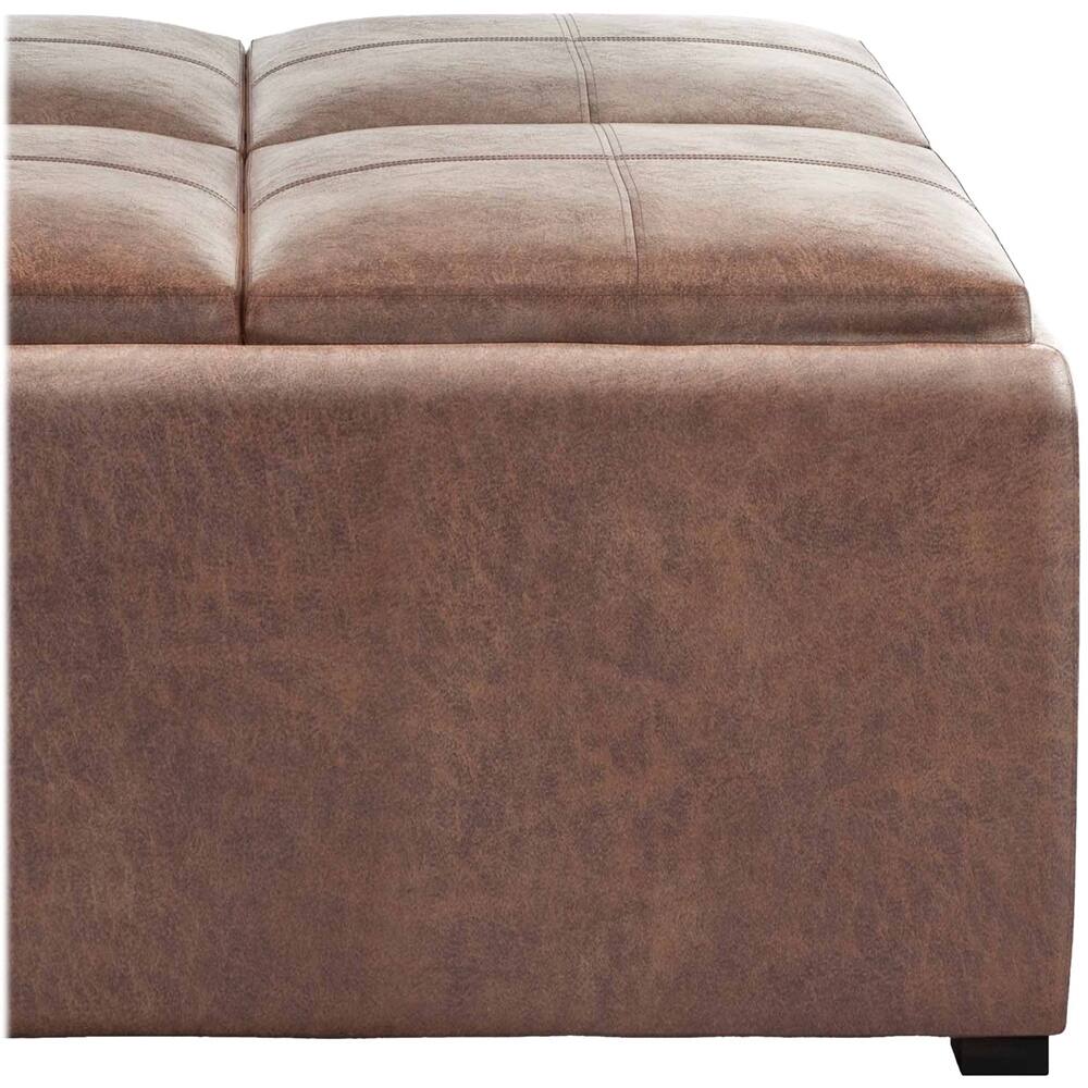 Alt View 12. Simpli Home - Avalon Square Contemporary Faux Air Leather Storage Ottoman - Distressed Umber Brown.