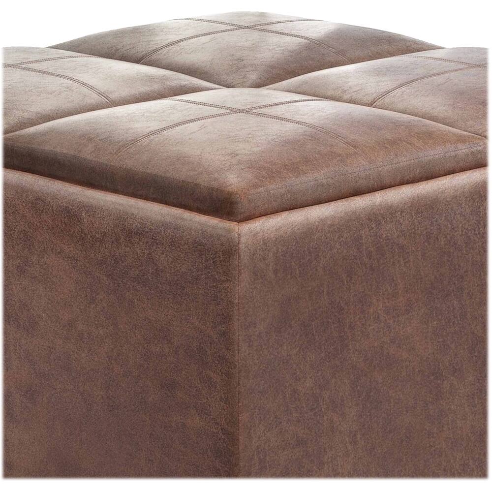 Alt View 13. Simpli Home - Avalon Square Contemporary Faux Air Leather Storage Ottoman - Distressed Umber Brown.