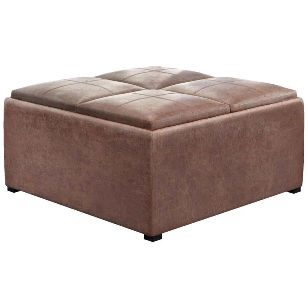 Simpli Home – Avalon Square Contemporary Faux Air Leather Storage Ottoman – Distressed Umber Brown Sansujyuku sansujyuku.com