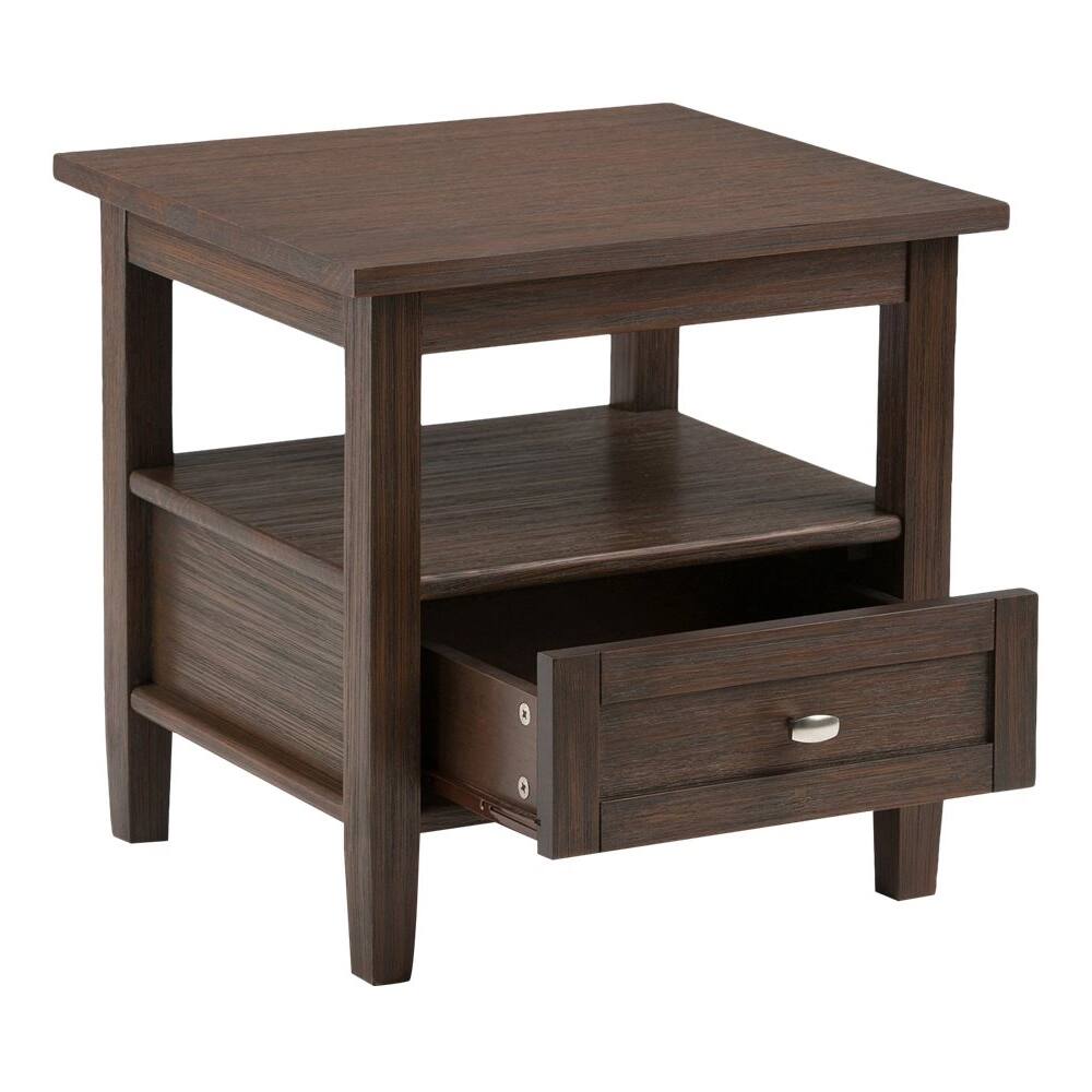 Left. Simpli Home - Warm Shaker SOLID WOOD 20 inch Wide Rectangle Transitional End Side Table in Farmhouse Brown - Farmhouse Brown.