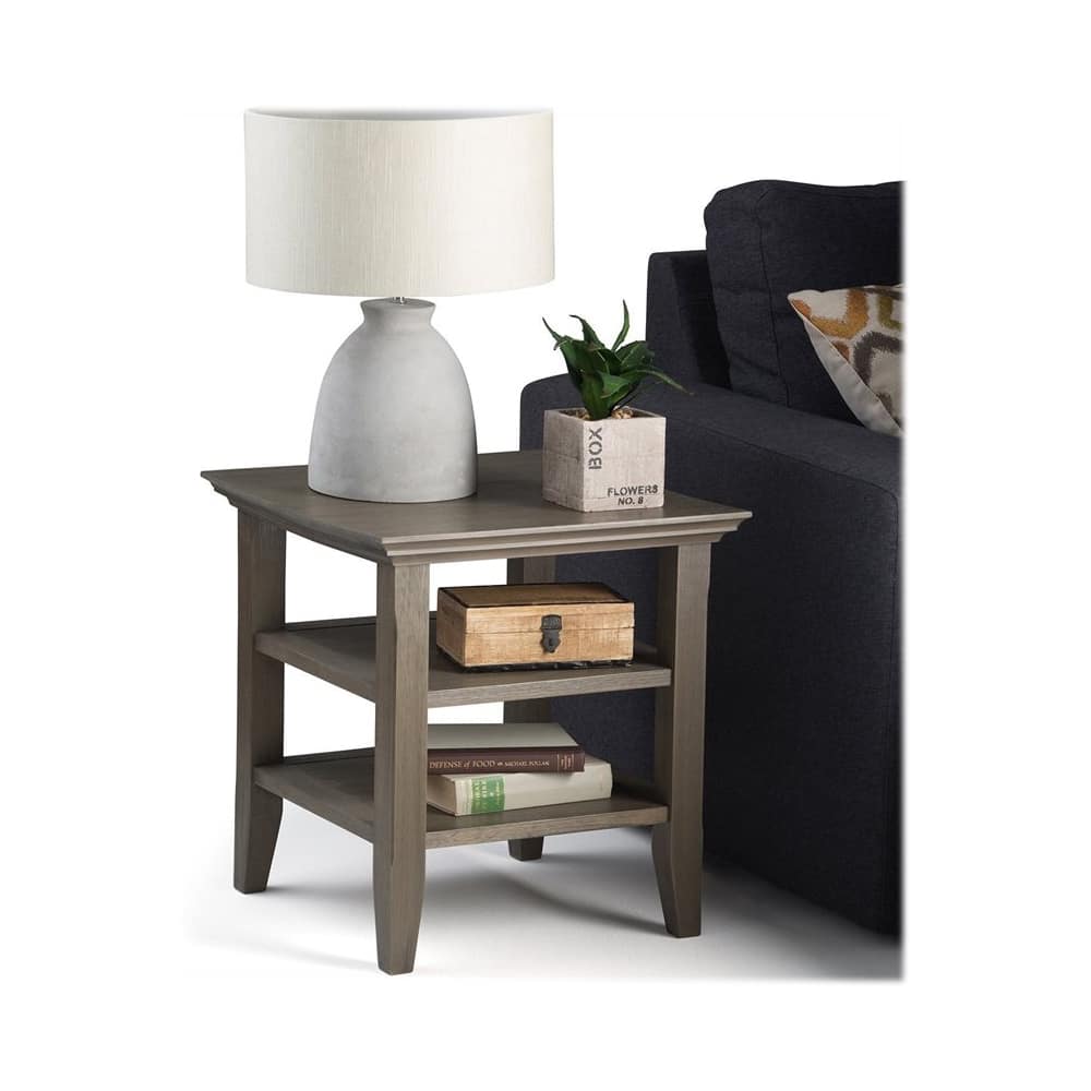 Left View: Simpli Home - Acadian SOLID WOOD 19 inch Wide Square Transitional End Table in Farmhouse Grey - Farmhouse Gray