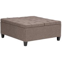 Simpli Home - Harrison 36 inch Wide Transitional Square Coffee Table Storage Ottoman in Linen Look Fabric - Fawn Brown - Front_Zoom