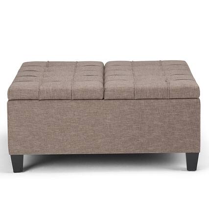 Front. Simpli Home - Harrison 36 inch Wide Transitional Square Coffee Table Storage Ottoman in Fawn Brown Linen Look Fabric - Fawn Brown.