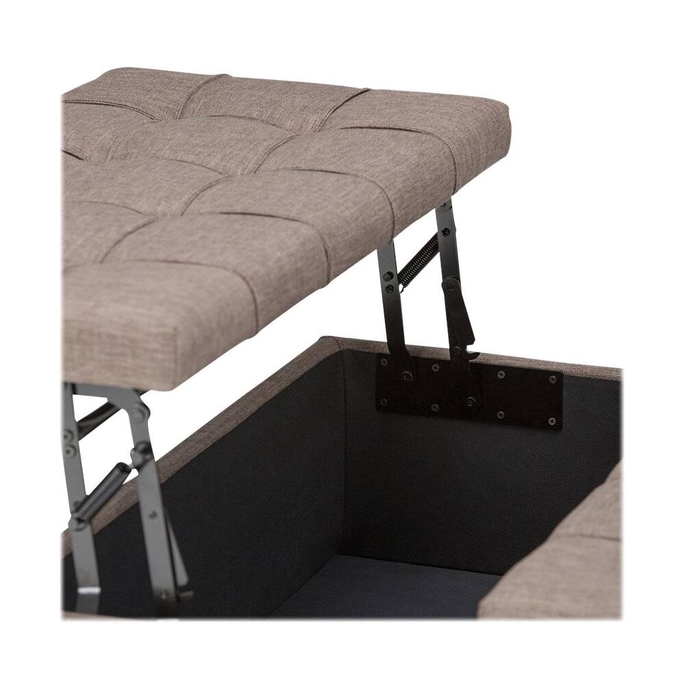 Alt View 11. Simpli Home - Harrison 36 inch Wide Transitional Square Coffee Table Storage Ottoman in Fawn Brown Linen Look Fabric - Fawn Brown.