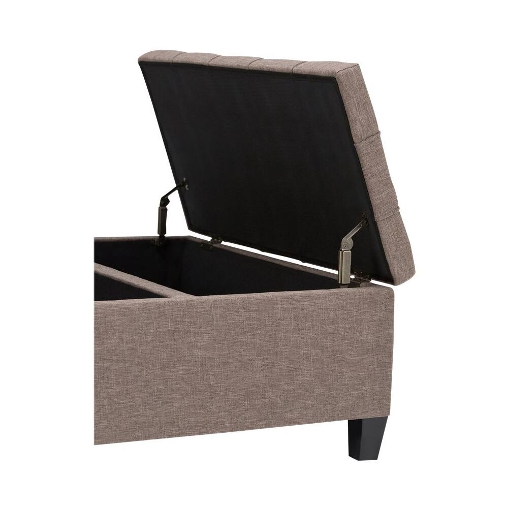 Alt View 12. Simpli Home - Harrison 36 inch Wide Transitional Square Coffee Table Storage Ottoman in Fawn Brown Linen Look Fabric - Fawn Brown.
