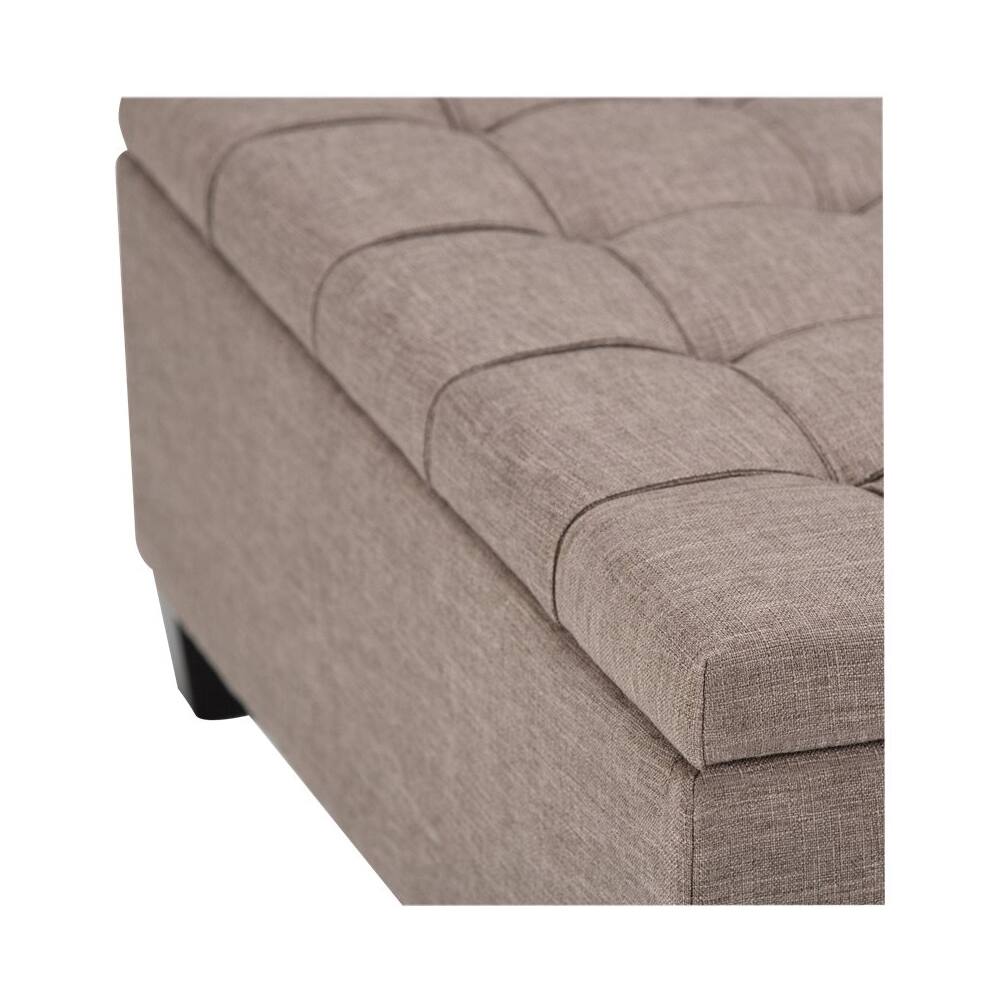 Alt View 13. Simpli Home - Harrison 36 inch Wide Transitional Square Coffee Table Storage Ottoman in Fawn Brown Linen Look Fabric - Fawn Brown.