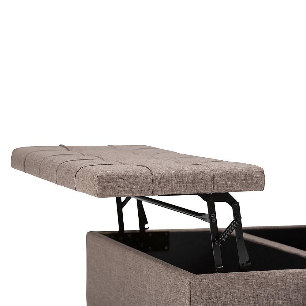 Alt View 16. Simpli Home - Harrison 36 inch Wide Transitional Square Coffee Table Storage Ottoman in Fawn Brown Linen Look Fabric - Fawn Brown.