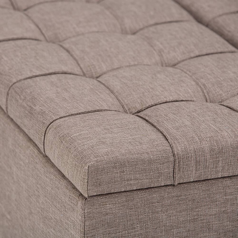 Alt View 18. Simpli Home - Harrison 36 inch Wide Transitional Square Coffee Table Storage Ottoman in Fawn Brown Linen Look Fabric - Fawn Brown.