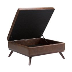 Simpli Home - Owen Square Mid-Century Modern Faux Air Leather Ottoman With Inner Storage - Distressed Chestnut Brown - Front_Zoom