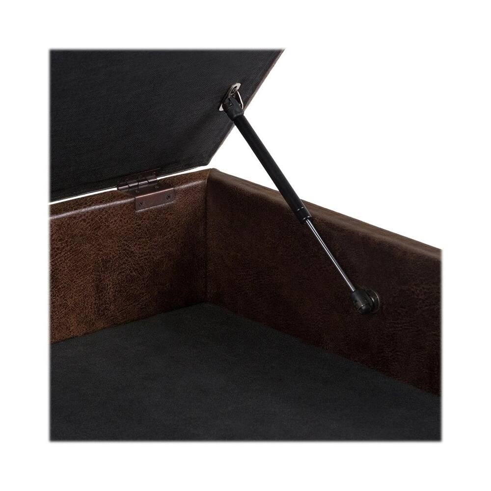 Alt View 11. Simpli Home - Owen Square Mid-Century Modern Faux Air Leather Ottoman With Inner Storage - Distressed Chestnut Brown.