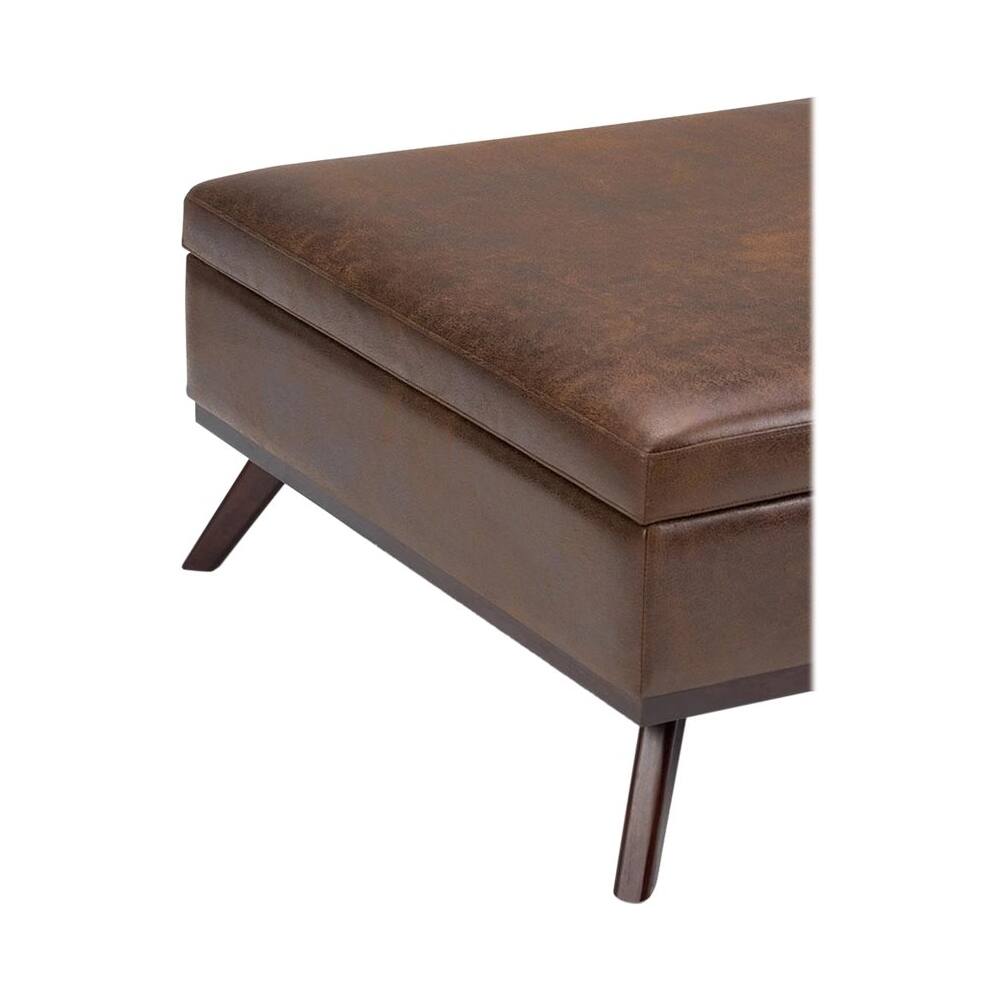 Alt View 13. Simpli Home - Owen Square Mid-Century Modern Faux Air Leather Ottoman With Inner Storage - Distressed Chestnut Brown.