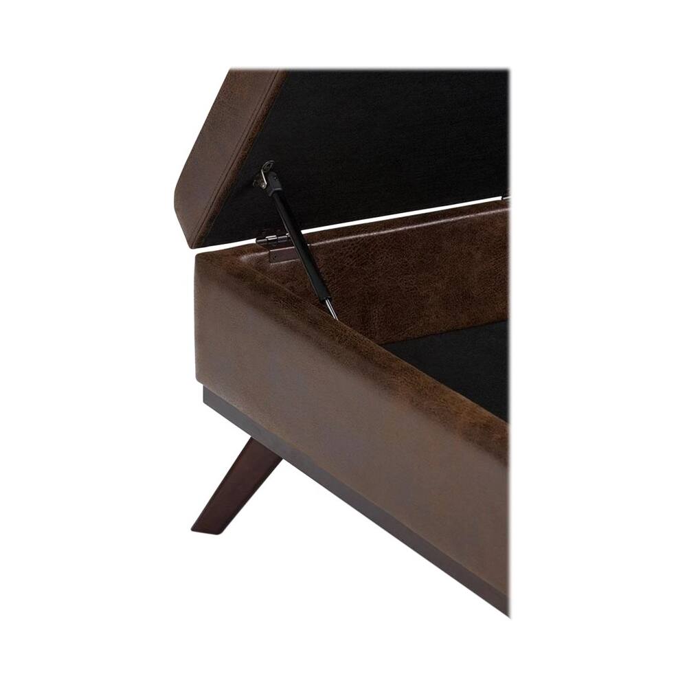 Alt View 14. Simpli Home - Owen Square Mid-Century Modern Faux Air Leather Ottoman With Inner Storage - Distressed Chestnut Brown.