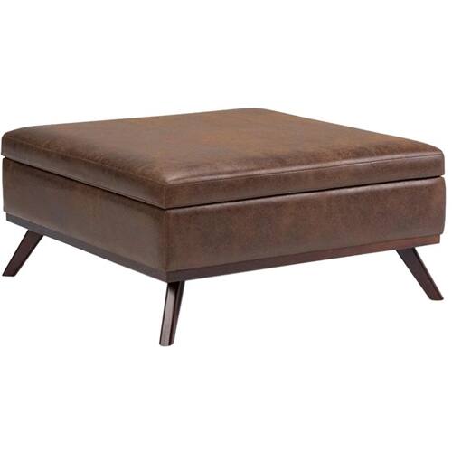 Alt View 15. Simpli Home - Owen Square Mid-Century Modern Faux Air Leather Ottoman With Inner Storage - Distressed Chestnut Brown.