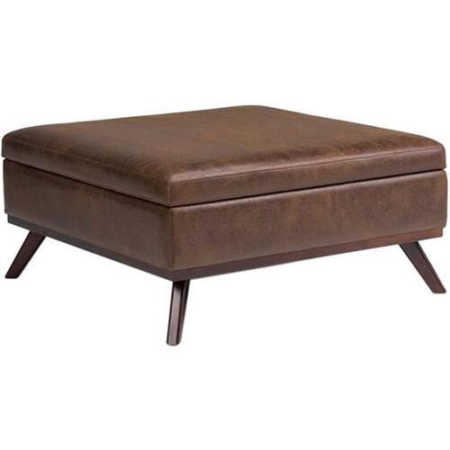 Alt View 16. Simpli Home - Owen Square Mid-Century Modern Faux Air Leather Ottoman With Inner Storage - Distressed Chestnut Brown.