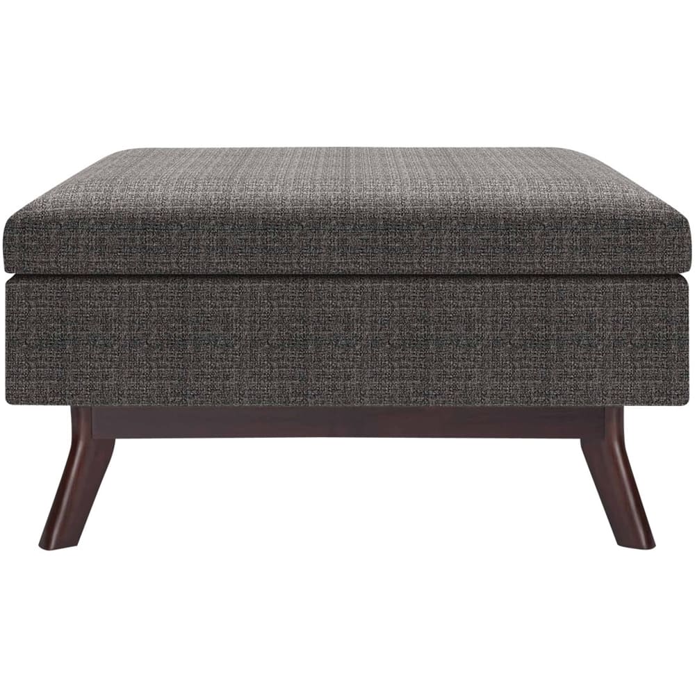 Simpli Home - Owen Rectangular Mid-Century Modern Tweed Ottoman With Inner Storage - Ebony - Front_Zoom