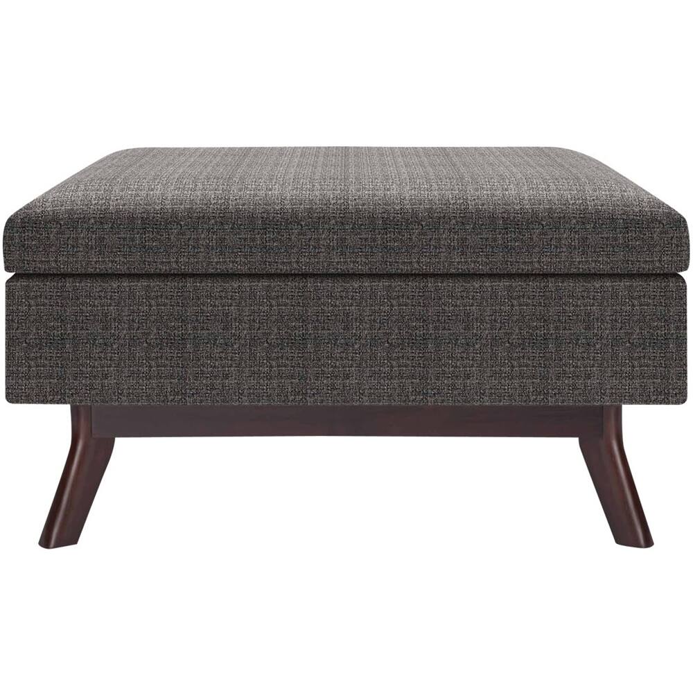 Front. Simpli Home - Owen Rectangular Mid-Century Modern Tweed Ottoman With Inner Storage - Ebony.