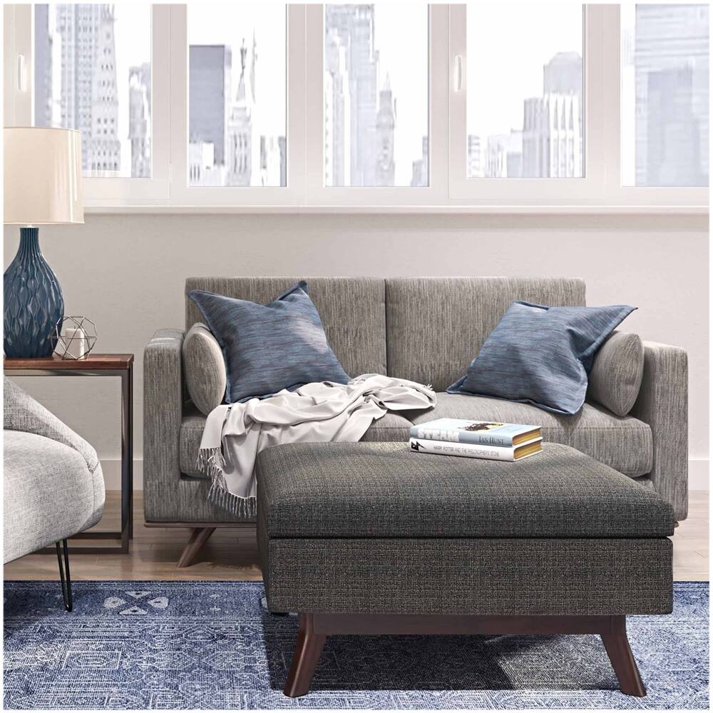 Alt View 15. Simpli Home - Owen Rectangular Mid-Century Modern Tweed Ottoman With Inner Storage - Ebony.