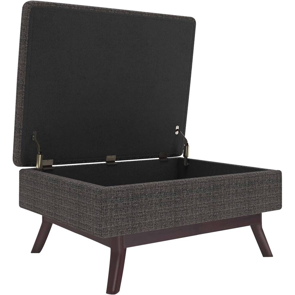 Left. Simpli Home - Owen Rectangular Mid-Century Modern Tweed Ottoman With Inner Storage - Ebony.