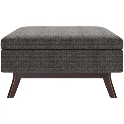 Front. Simpli Home - Owen Square Mid-Century Modern Woven Fabric/Faux Air Leather Ottoman With Inner Storage - Ebony.