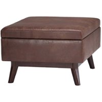 Simpli Home - Owen Mid-Century Modern Faux Air Leather Ottoman With Inner Storage - Distressed Saddle Brown - Front_Zoom