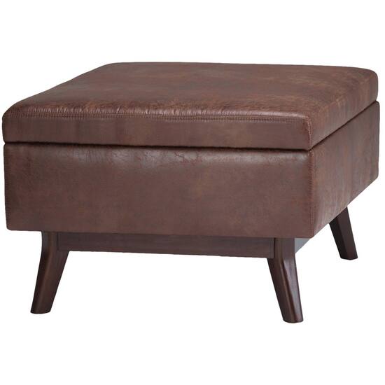 Cognac faux leather top ottoman