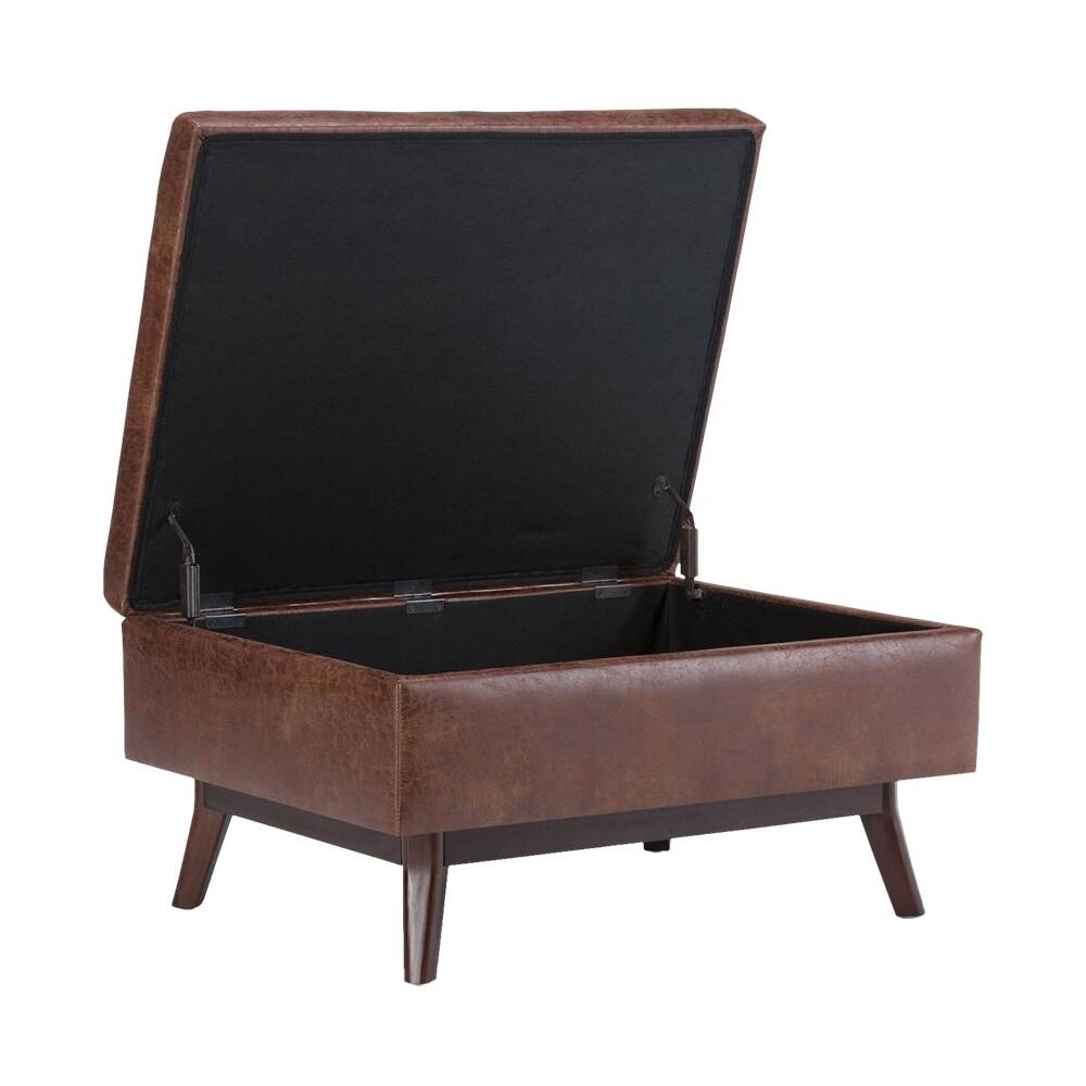 Alt View 11. Simpli Home - Owen Mid-Century Modern Faux Air Leather Ottoman With Inner Storage - Distressed Saddle Brown.