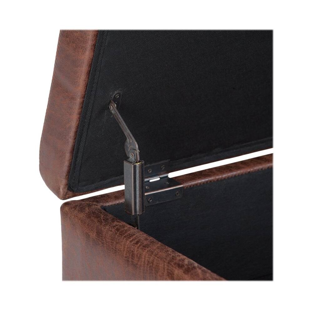Alt View 12. Simpli Home - Owen Mid-Century Modern Faux Air Leather Ottoman With Inner Storage - Distressed Saddle Brown.