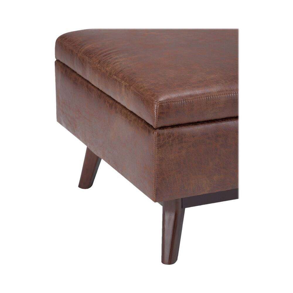 Alt View 13. Simpli Home - Owen Mid-Century Modern Faux Air Leather Ottoman With Inner Storage - Distressed Saddle Brown.