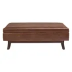 Front. Simpli Home - Owen Rectangular Mid-Century Modern High-Density Foam/Faux Air Leather Ottoman With Inner Storage - Distressed Saddle Brown.