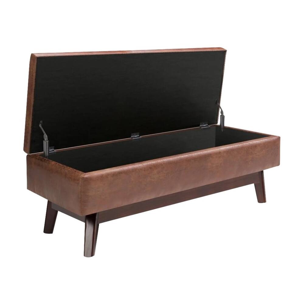 Alt View 11. Simpli Home - Owen Rectangular Mid-Century Modern High-Density Foam/Faux Air Leather Ottoman With Inner Storage - Distressed Saddle Brown.