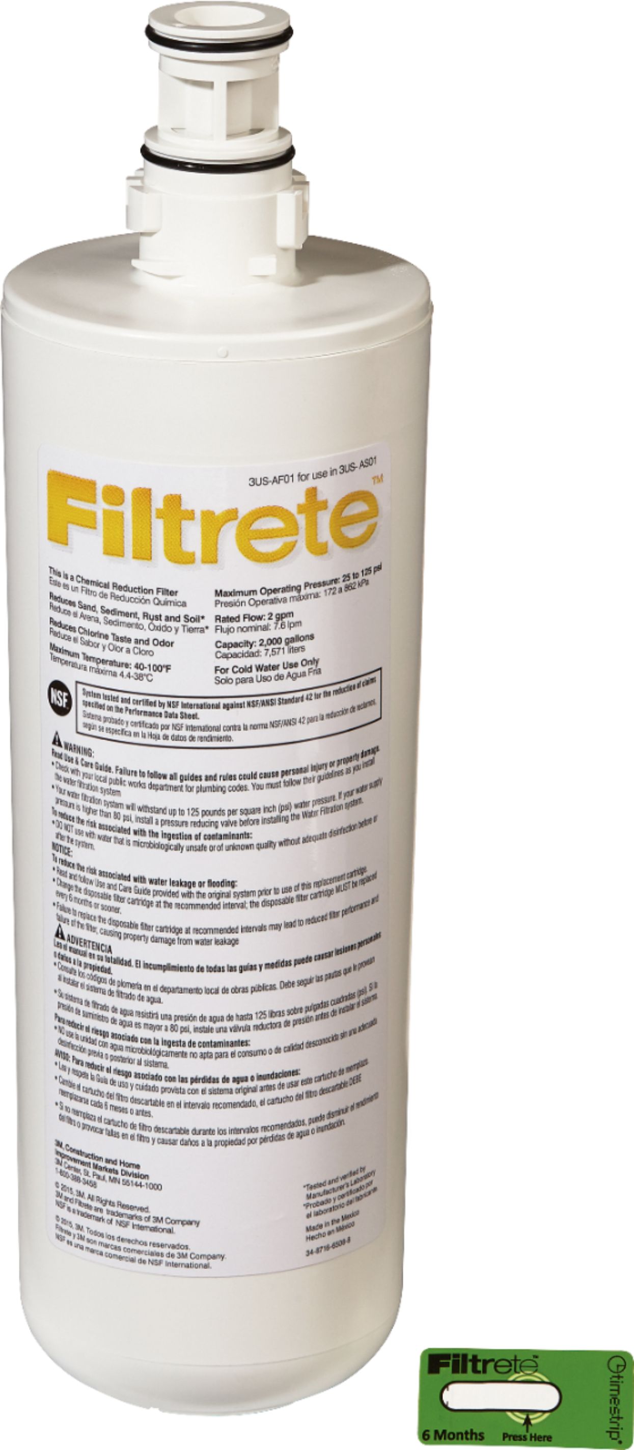 Filtrete - Standard Under Sink Quick Change Water Filtration Replacement Filter 3US-AF01 for use with 3US-AS01 System - White