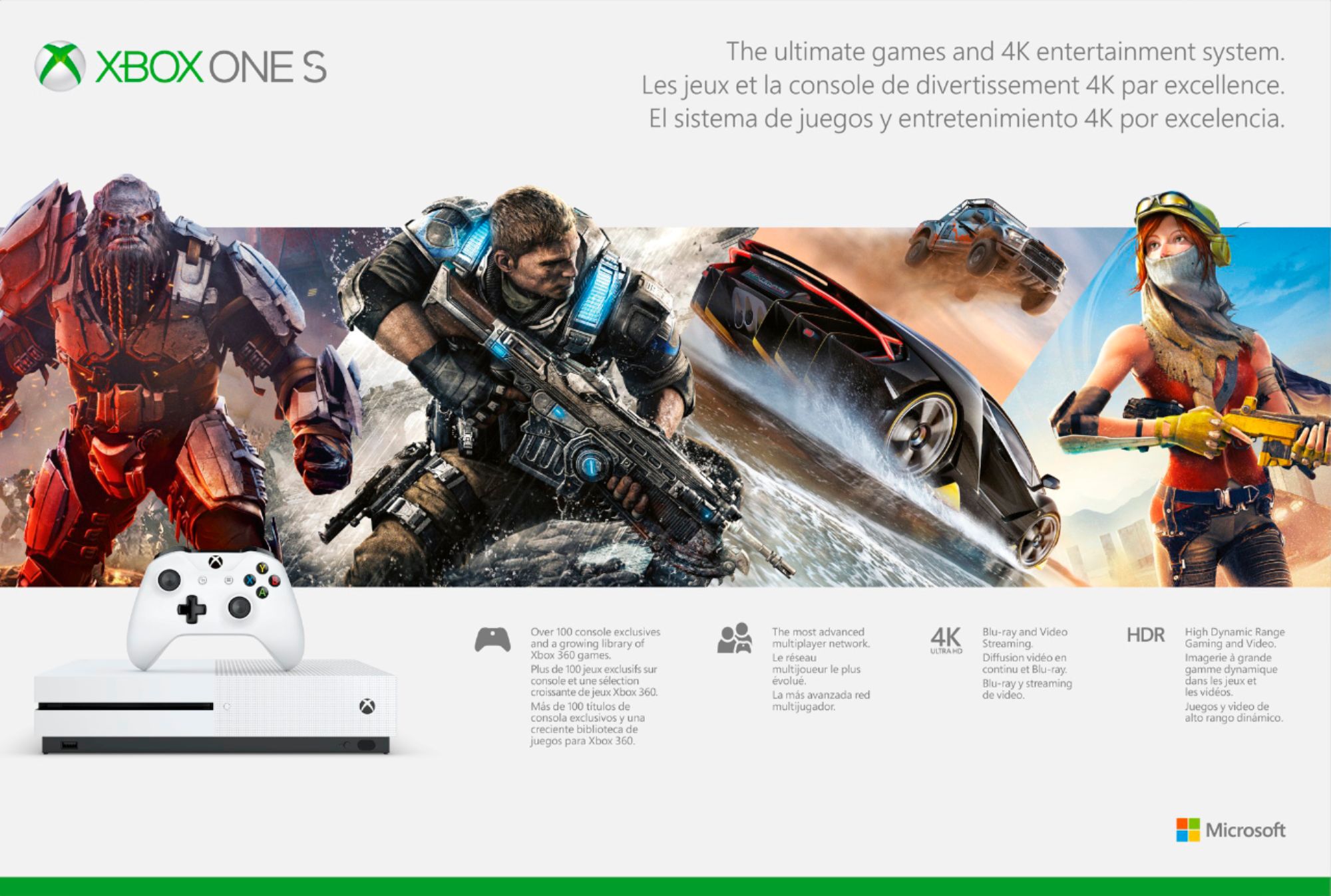 Microsoft XBOX Xbox One S 1TB Console+Additional Controller White