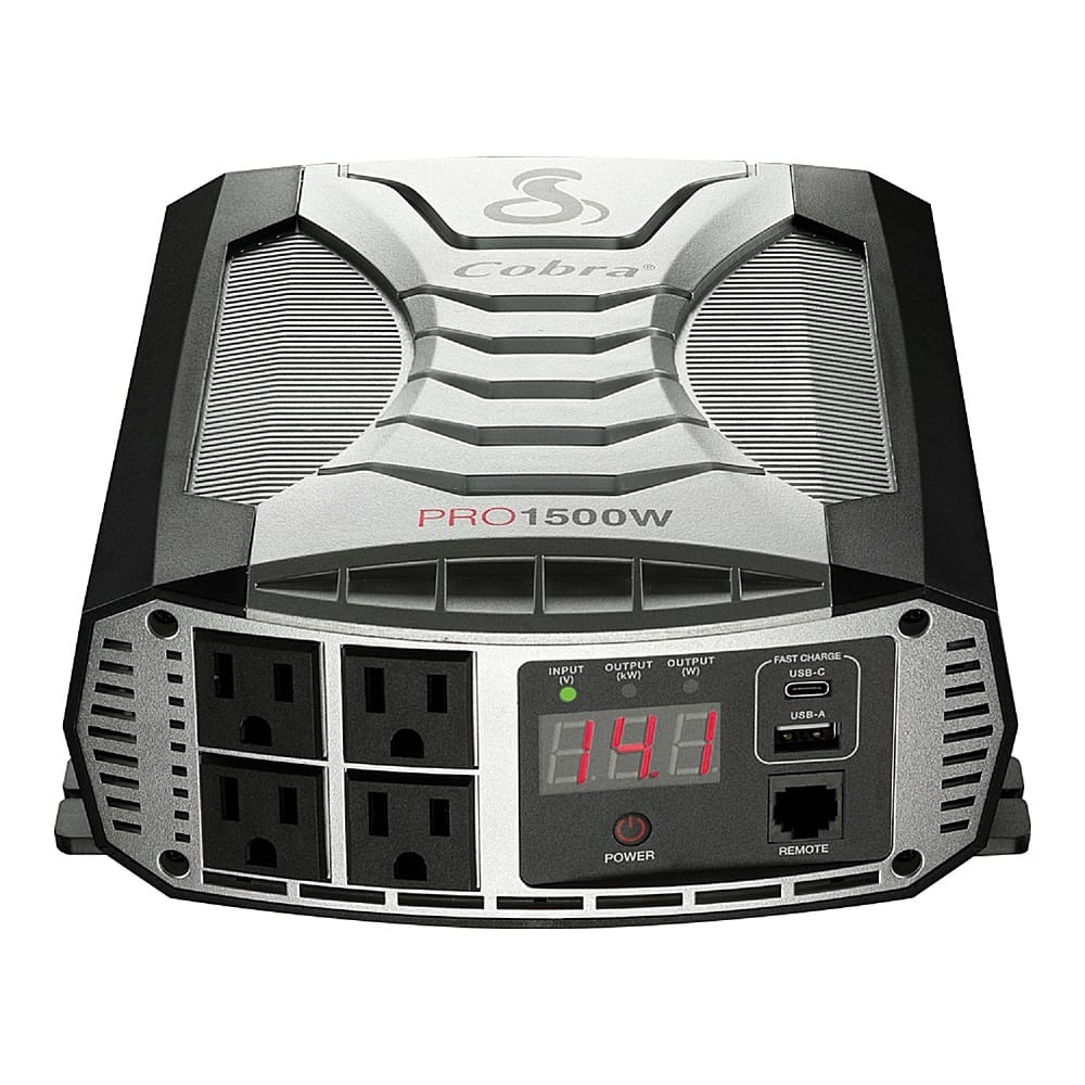 Front. Cobra - Professional Grade 1500 Watt Power Inverter with Fast Charge USB - Black.