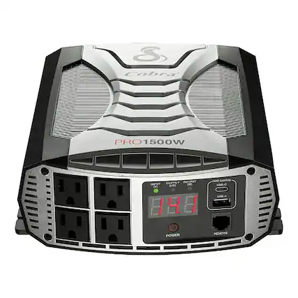 Front. Cobra - Professional Grade 1500 Watt Power Inverter with Fast Charge USB - Black.