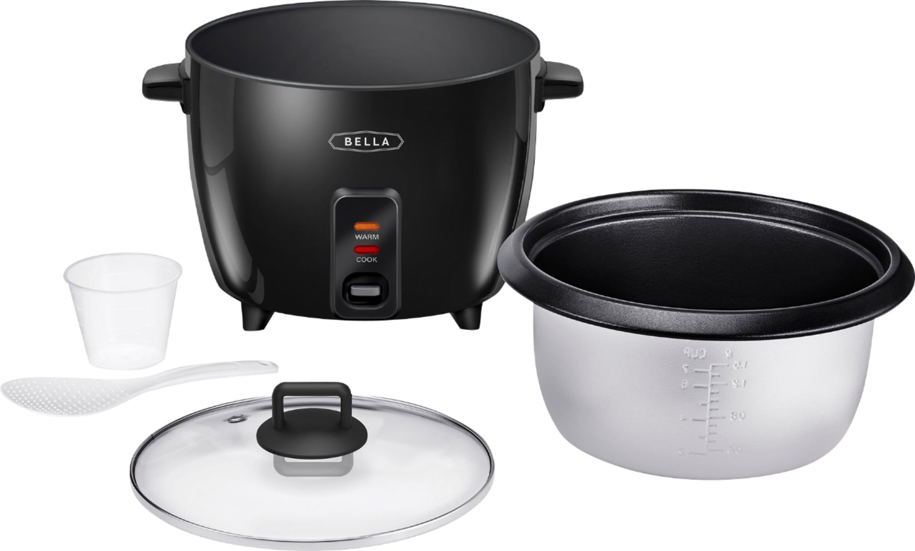 Left View: Bella - 16-Cup Manual Rice Cooker - Black