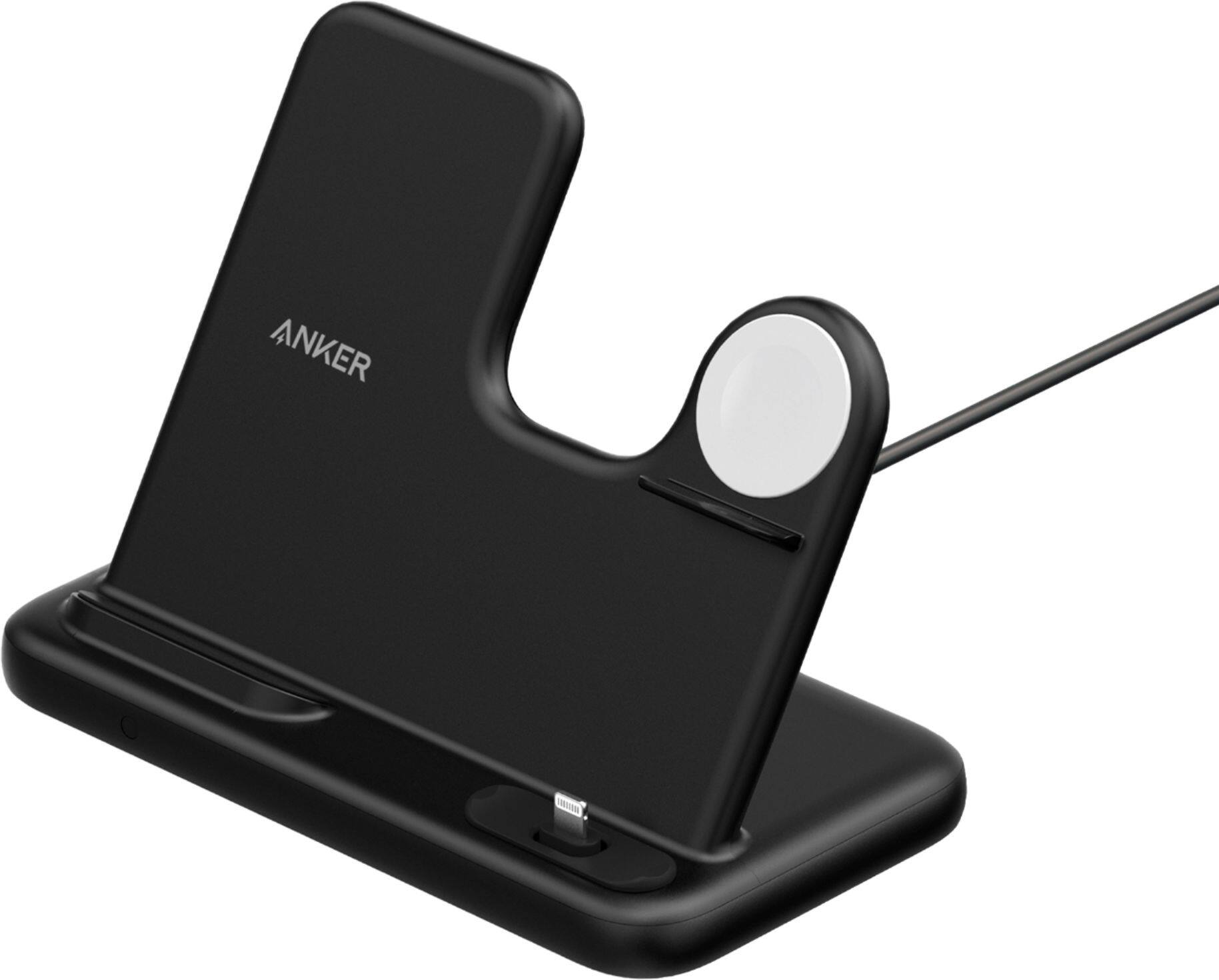 Alt View 1. Anker - PowerWave 4-in-1 Charging Station with Wireless Charger for Smartphones, Airpods, Apple Watch, and a Fourth device - Black.