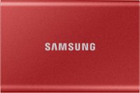 Samsung - Geek Squad Certified Refurbished T7 1TB External USB 3.2 Gen 2 Portable SSD with Hardware Encryption - Metallic Red - Front_Zoom